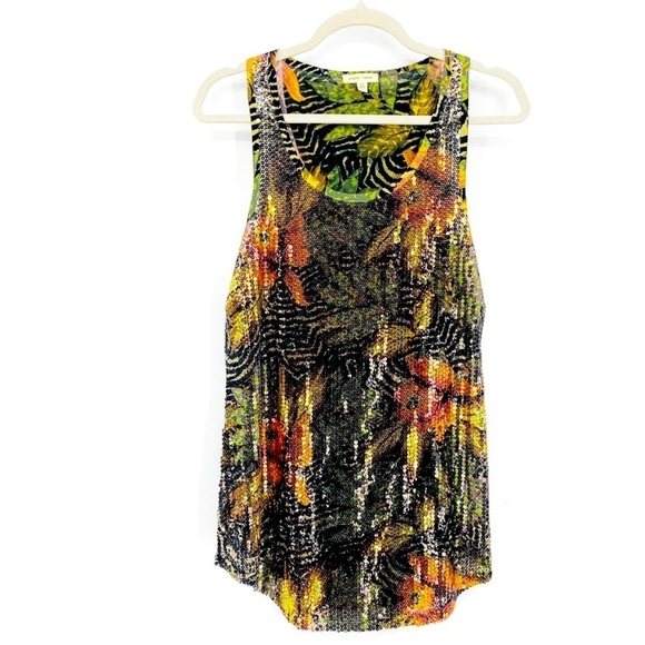 Silence + Noice Anthropologie Tropical Sequined Tank Top Jungle Animal sz Sm - Picture 2 of 13